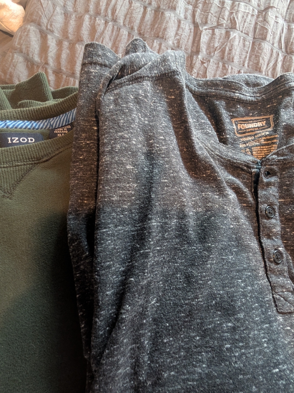 The Foundry Supply Co. Men’s Black Heather Henley Shirt/Izod Sweatshirt